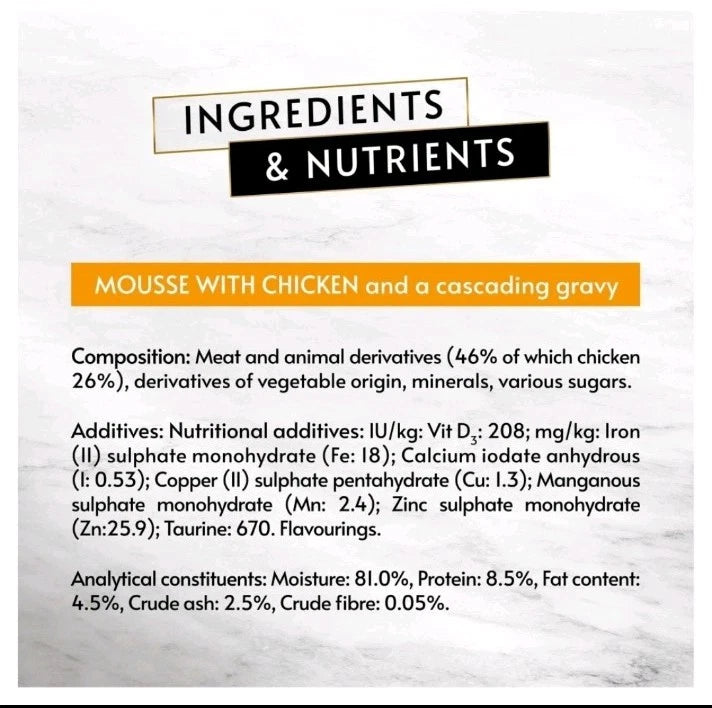 Purina Gourmet Revelations Mousse Chicken Wet Cat Food 4 x 57g ingredients and product information