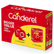 Canderel sucralose sweetener tablets dispensers and refill pack 1300 tablets packaging front