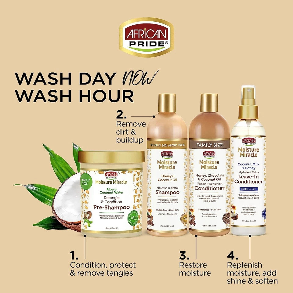 African Pride Moisture Miracle Coconut Milk & Honey Leave-In Conditioner 237ml routine