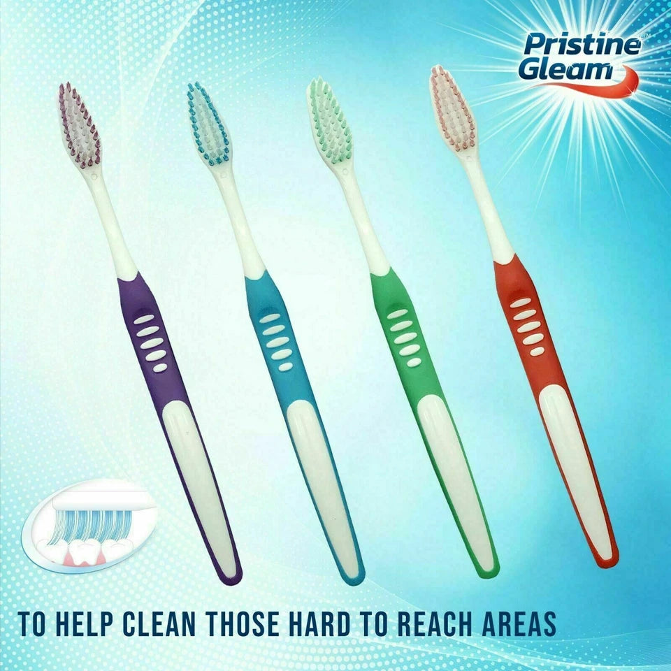 Pristine Gleam Medium Bristle Toothbrush Set 4 Pack with 3 Covers