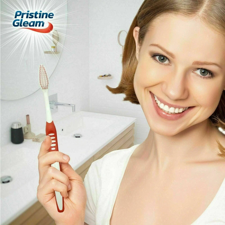 Pristine Gleam Medium Bristle Toothbrush Set 4 Pack with 3 Covers