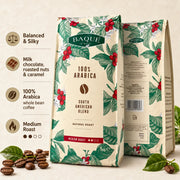 Baqué Café 100% Arabica South American Blend Coffee Beans, coffee bag packaging, no flavour, 1kg, ingredients information