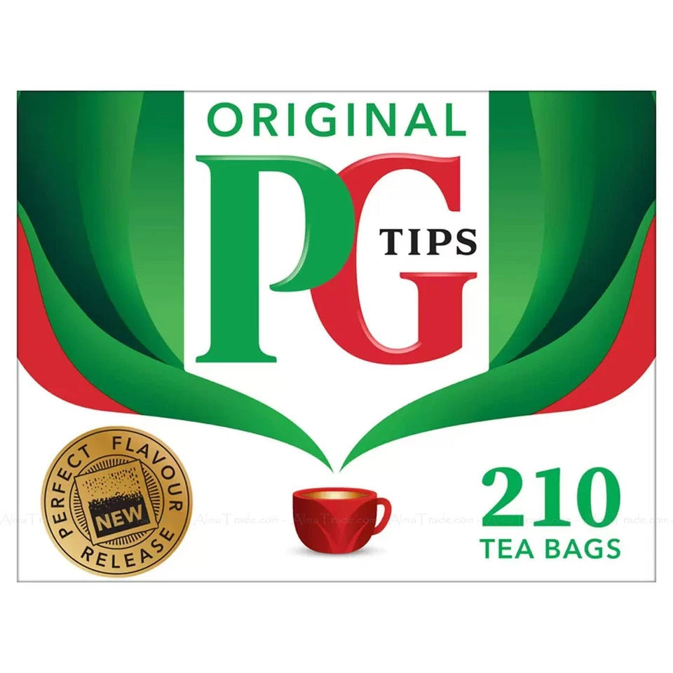 Front Image: PG Tips Original black tea bags 4 x 210 pack 840 count boxes front