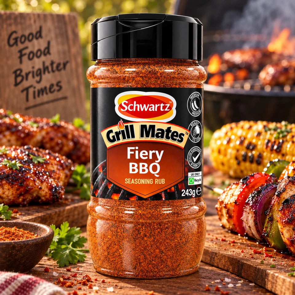 Schwartz Grill Mates Fiery BBQ Seasoning Rub seasoning pouch 243g lifestyle use