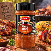 Schwartz Grill Mates Fiery BBQ Seasoning Rub seasoning pouch 243g lifestyle use