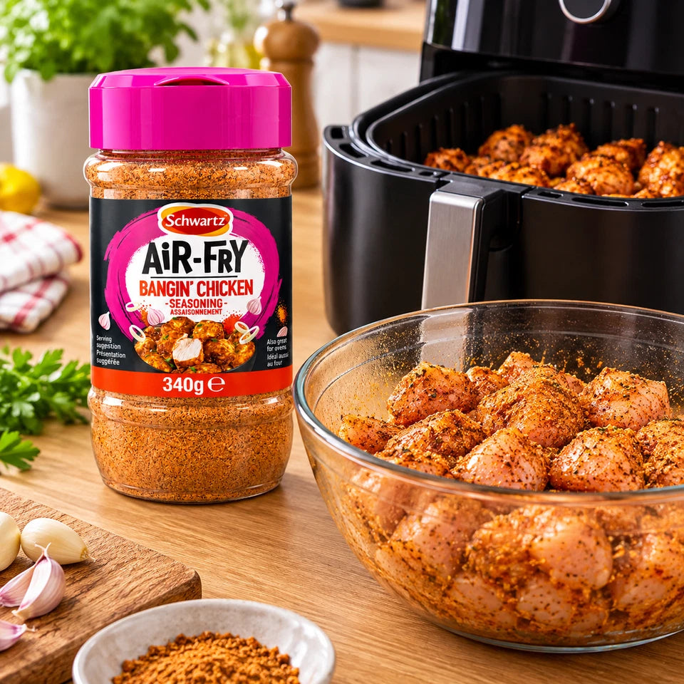 Schwartz Air-Fry Bangin' Chicken Seasoning dry seasoning shaker jar 340g how to use