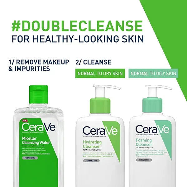 CeraVe Micellar Cleansing Water facial cleanser bottle 295ml skincare use routine