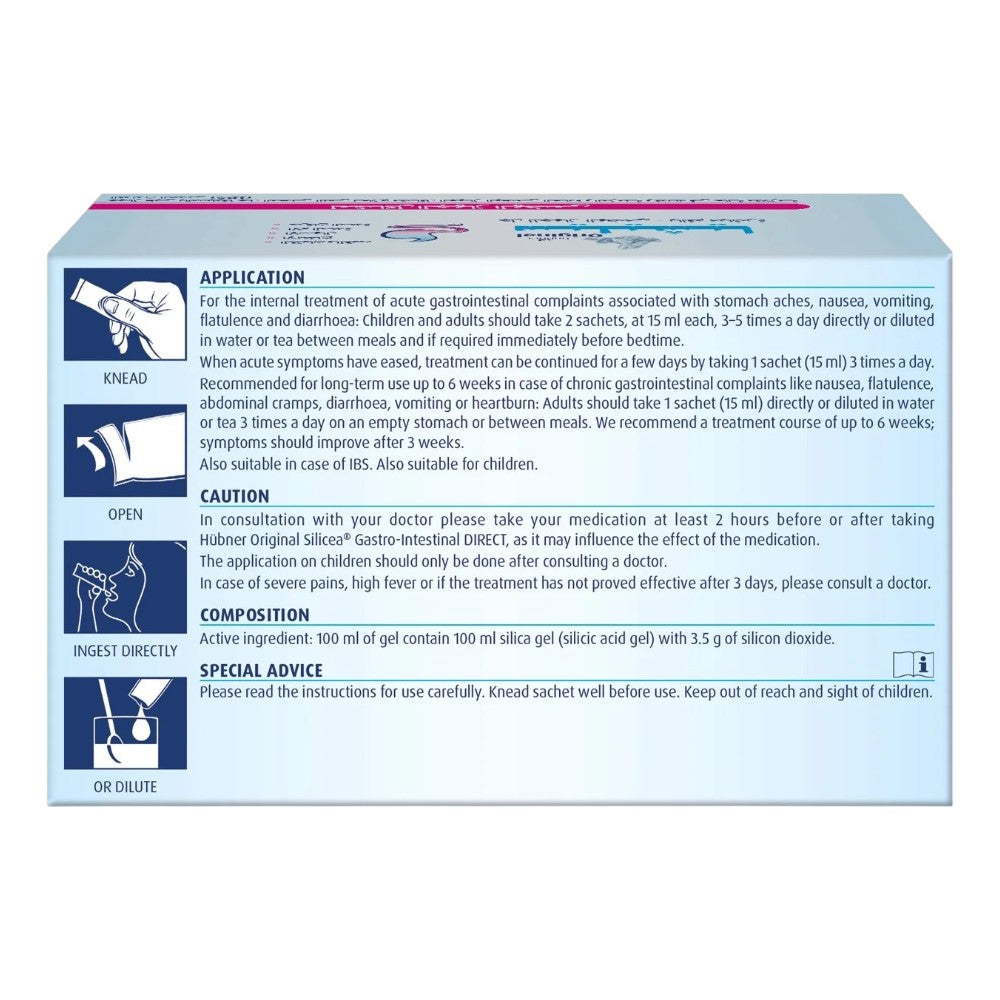 Hübner Original Silicea Gastro-Intestinal Direct silica gel sachets box 15 x 15ml how to use