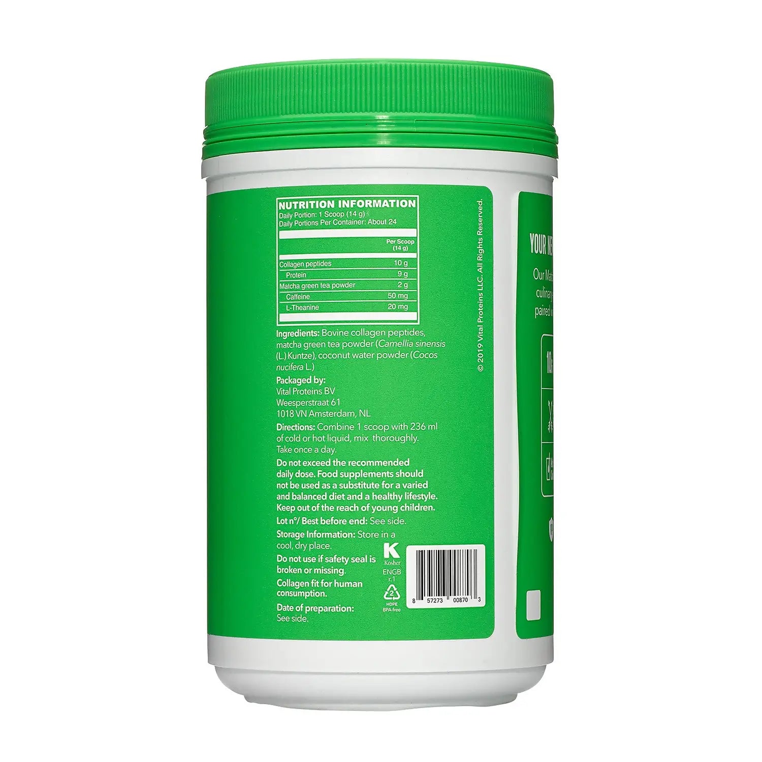 Barcode image: Vital Proteins Matcha Collagen powder original flavour tub 341g barcode